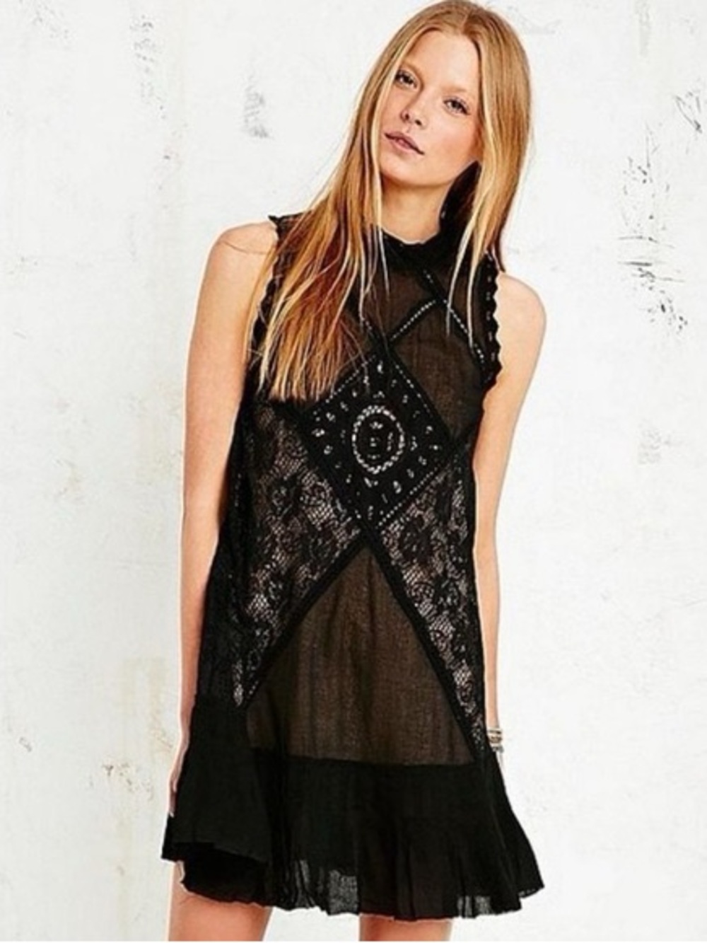 Free People Black Sleeveless Angel Lace Mini Dress